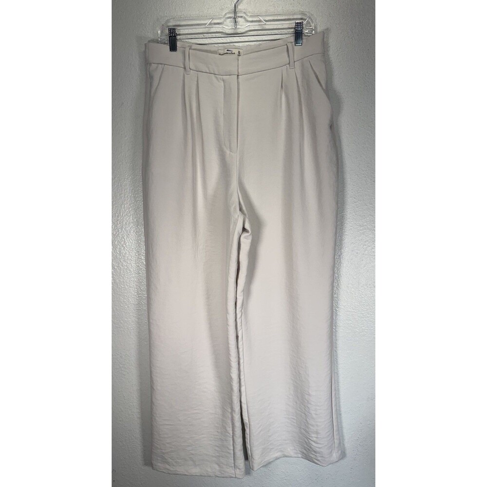 Abercrombie & Fitch Wide Leg Long Trouser Casual Pants Sz 14 High Rise Cream